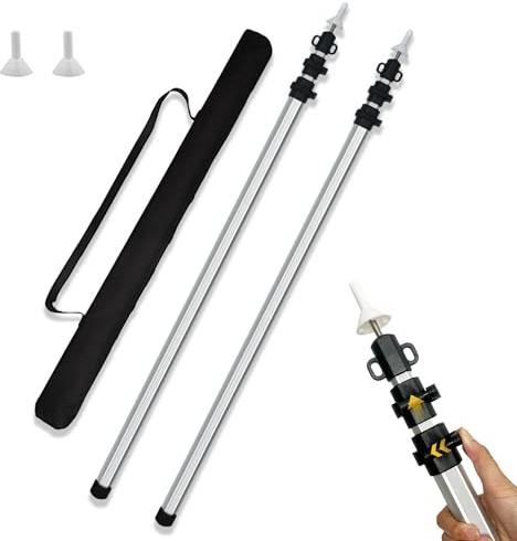 Umisu 2PCS Poteaux de Tente Télescopiques 96-230 cm, Système de Verrouillage par Bouton-Poussoir, Mât de Bâche Réglable en Aluminium, Barres Robustes et Anti-Vent pour Auvent, Camping (Argenté)