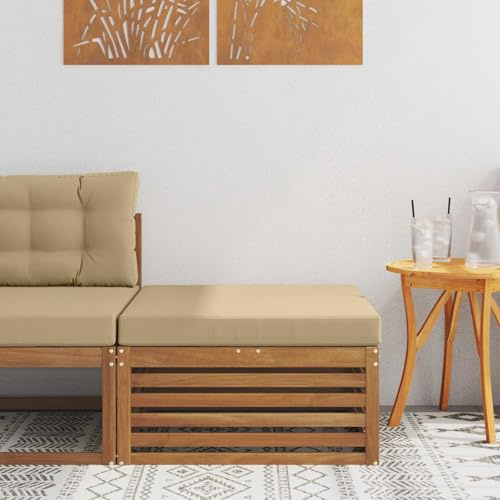 Tonture Sgabello per esterni in legno di acacia massiccio naturale, resistente alle intemperie, con comodo cuscino, 79 x 79 x 37 cm, ideale per terrazza, balcone, giardino d'inverno