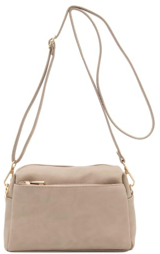 FashionPuzzle Triple Zip Small Crossbody Bag (Beige Brick)