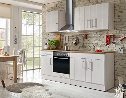 respekta Küchenzeile Anton BERP210LHWC Premium Landhaus Küchenblock 210 cm Breite mit Elektrogeräten