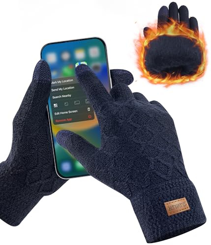 HIYATO Guantes Invierno Hombre, Guantes Tactiles de Invierno de Punto Cálido con Forro de Lana Suave, Guantes Térmicos para Hombres y Mujeres(armada)
