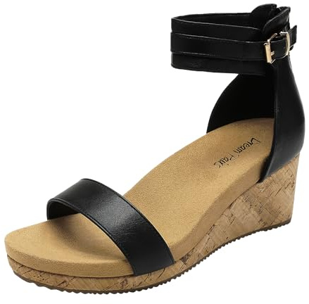 DREAM PAIRS Women's Open Toe Platform Wedge Sandal,Black/Pu,6.5