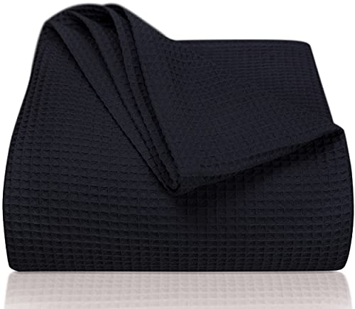 LAYNENBURG Premium Tagesdecke 150 x 200 cm - Waffelpique 100% Baumwolle - leichte Sommerdecke Waffeloptik - Baumwolldecke als Bett-Überwurf, Sofa-Überwurf, Couch-Überwurf - Sofa-Decke (schwarz)
