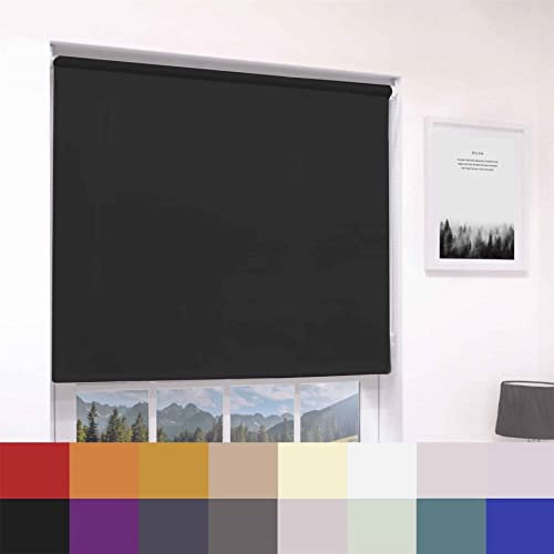 Caecus Black Blackout Roller Blinds Made To Measure Window Blinds Easy Fit Child Safe Thermal Properties Home Office Fitting Included Up To 180cm Width x Up To 160cm Drop