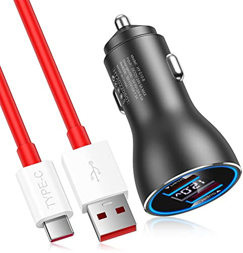80W Super VOOC Car Charger for Oneplus 13R/11/10 Pro/Nord 2T, USB Car Charger Adapter USB C Warp Charge Cable 1M Super vooc Warp Charge for Oneplus Nord CE 5 4 3 9 8T OPPO A80 A40 Reno 14 13FS 12F 11F