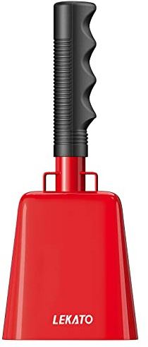 1 Stück Kuhglocke aus Stahl, LEKATO 20,3 cm Kuhglocke mit Griff für Fußballspiel Sportveranstaltungen Handglocke Lärmmacher zum feiern Party Bauernhof Percussion-Musikinstrumente (Rot)