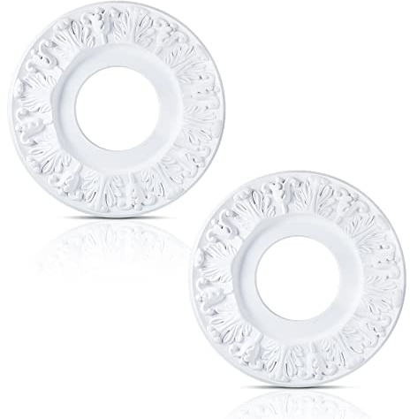 2 Pieces Ceiling Medallion Molded White PU Ceiling Medallions for Light Fixtures Cover Decorative Plate for Replacement Canopies Home Chandelier Fans 10OD x3.5ID