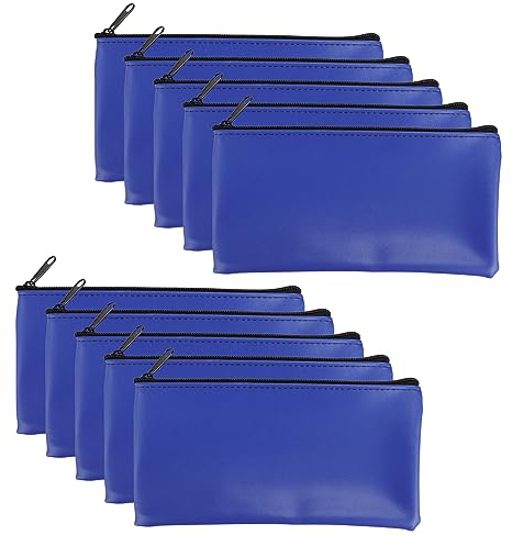 AKOLAFE 10 Stück A5 Geldtaschen Banktasche 23 x 11,5 cm Geldmappe mit Reißverschluss PU Blau Geldbeutel für Schule, Business, Haushalt, Reisen