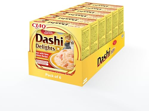 INABA Dashi Delights: Chicken with Tuna & Salmon Recipe (6 x 70g) / Bits in Broth Cat Food Topping, Rich in Protein, Natural Ingredients, Delicious and Healthy, Wet Cat Food