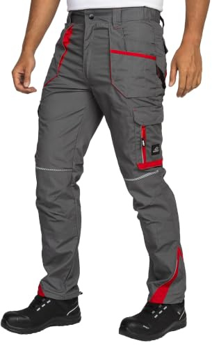 BWOLF Drift Pantalon de Travail Homme Cargo Vêtements de Travail Tissu Ripstop pour Homme avec de Nombreuses Poches, Gris/Rouge, M