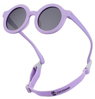 COCOSAND Baby Sunglasses with Strap Polarized UV Protection Flexible Frame with Soft Silicone Nose Pads for Toddler Infant Kids Girl Boy 0-24 Months, Purple with Grey Lens