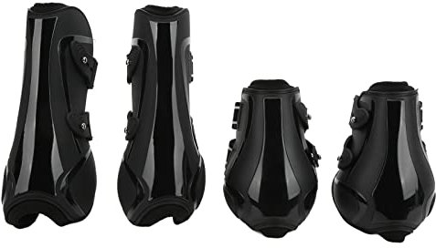 Pferdegamaschen, 4 Stück, PU-Schale Vorne, Hinterbeingamaschen, Pferdebeinwickel, Eisgamaschen für Pferde, Sehnen-Fesselbandage, Schutzstiefel Zum (1 Satz Schwarz Mittel)
