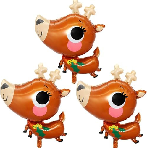 Globos de Navidad - 3pcs Aluminio, Reno, Foil, Hélio para Fiesta y Decoración (Color B)