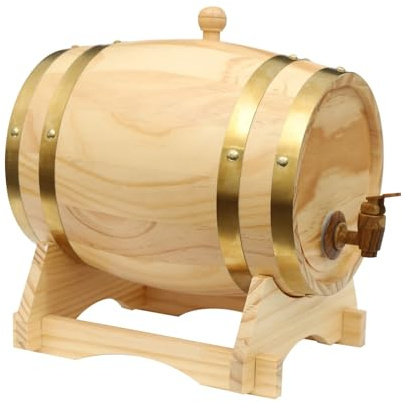 RjcdOPL Tonneau en Bois de Pin 5L, Avec Support et Robinet, Pour Vin, Bière, Whisky, Rhum