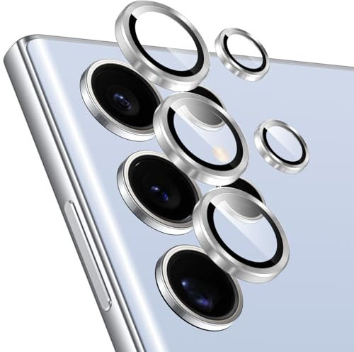 Rainway Camera Lens Protector for Samsung Galaxy S23 Ultra, Shatterproof Ultra HD Individual Lens Protectors, 9H Ultra-tough Tempered Glass with Aluminum Rim, Ultra-thin, Silver