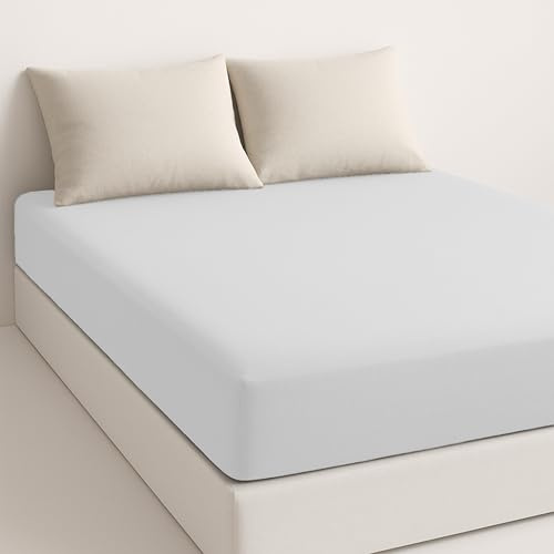 Sábana Bajera Ajustable Cama 135x190 cm - Ropa de Cama de Microfibra Suave - Altura 30 cm - Transpirable y Fácil de Lavar - Blanco