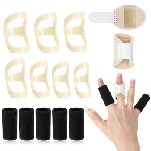 TianFukj 14 stycken fingerskenor, 9 fingerskenor och 5 fingerskydd, återanvändbara fingerbandage, fingerskena för fixering för dragfinger, artrit fingrar, fingerledsskydd