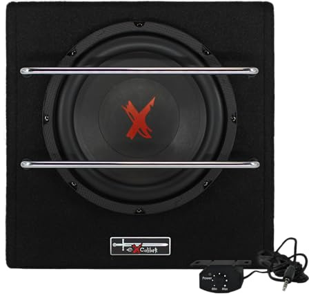 Excalibur X801BA Subwoofer Coche Activo 8 20cm Caja Bass Reflex con Amplificador Integrado Potencia MAX Compacto Audio Automóvil Bombo Graves Maletero Instalación Fácil Negro