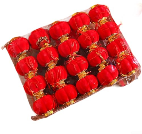 CYRENT Mini Lantern Hanging Decor Red Flocking Chinese Style Weather Resistant Festival Party Decoration Outdoor Indoor String Light Ornament Multiple Sizes(6#20)
