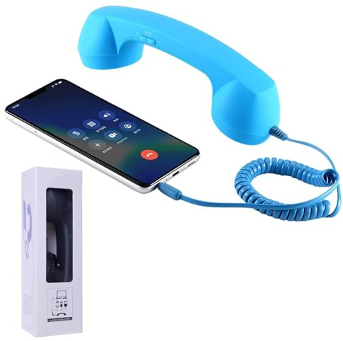 Auricular retro para teléfono, receptor de mango de línea fija estilo retro tipo C, receptor de teléfono celular de mano clásico con cable para todos los teléfonos celulares (azul, 3.5 mm)