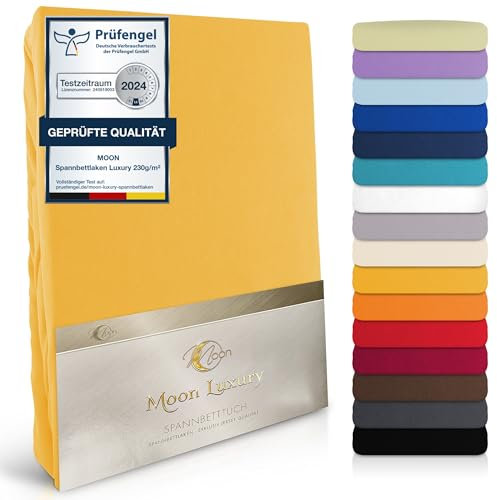 Moon-Luxury Spannbettlaken Spannbetttuch Jersey Stretch 230g/m² für Wasserbetten, Boxspringbetten und herkömmliche Matratzen (mais, 200x220-220x240)