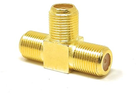 MainCore F-Type T-Splitter Adapter – 1 x F-Type Plug Socket to 2 x F-Type Plug Sockets Y Antenna Adapter for TV, Satellite, SKY, and Broadband Connections