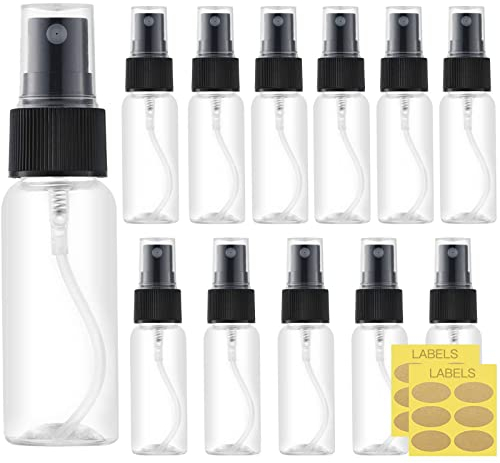 Toureal 30ML Fine Mist Spray Bottle 12pcs Empty Travel Small Mister Refillable Dispenser Spritzer Container for Cosmetics (Clear/Transparent)
