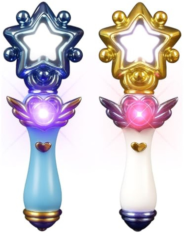 ArtCreativity Light Up Magic Star Wand, Set of 2, Cute Princess Wands with Flashing LED Effect & Magical Sounds, Batteries Included, Pretend Play Prop, Best Birthday Gift, Party Favor for Kids