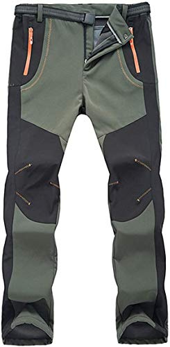NXDRS Pantalones forrados de forro polar Softshell de invierno para el aire libre con bolsillos con cremallera. Pantalones de trekking Softshell, impermeables, de senderismo