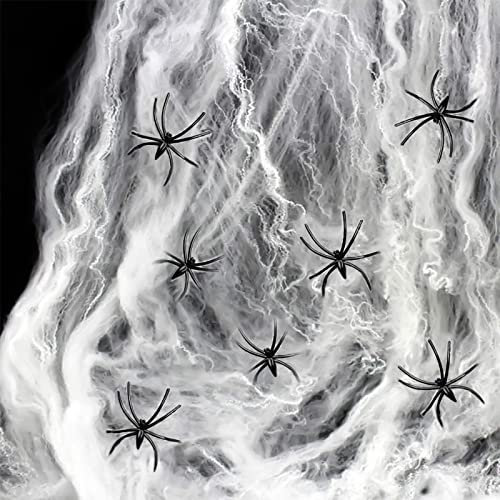 MUOIVG Ragnatele Decorative, Halloween Decorazione,300g Ragnatela Bianca,con 40 Ragni Finti,Halloween, Decorazione Horror, Feste