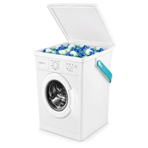 com-four® Förvaringslådor med Lock och Handtag 5 L | Tvättmedelsbehållare av återvunnen plast för pulver, kapslar, pods och tvättillbehör