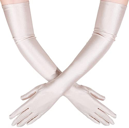 1920er Jahre lange Satinhandschuhe Damen Opera Abendhandschuhe Kostüm Ellenbogen Satin Handschuhe Brauthandschuhe für Frauen Hochzeit, champagnerfarben, 53 cm
