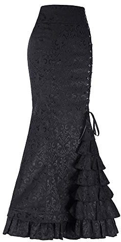 PAIDAXING Jupes pour femmes - Jupe à volants victorienne Steampunk - Jupe moulante en queue de poisson - Jupe sirène - Réglable - Jupe longue gothique - Robe longue vintage - Jupe longue - Jupe longue