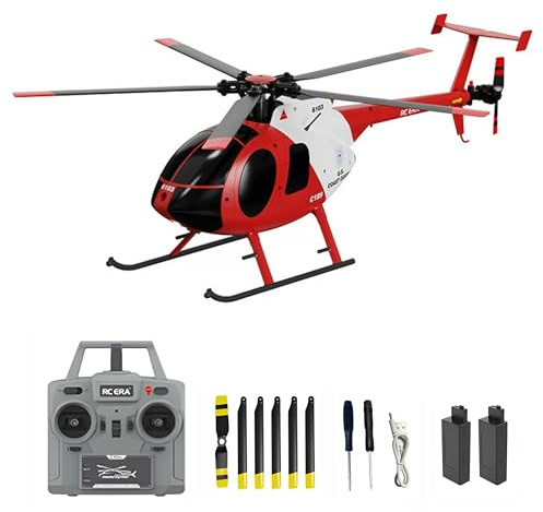 Dodoore Remote Control Helicopter, C189 MD500 RC Helicopter Model, 1/28 Scale 4CH Single-Rotor Helicopters with 6-Axis Gyro and Brushless Motor, 2.4GHz RC Aircraft for Adults, 2 Batteries (Red)