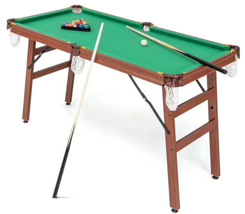 GOPLUS Klappbarer Billardtisch, Tragbarer Billiard Tisch mit 2 Queues, 2 Kreiden, 16 Bällen, Dreieck & Bürste, Freizeit-Pooltisch für Kinder und Erwachsene, 138 x 67 x 79,5 cm