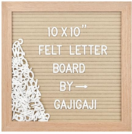 Felt Letter Board with 294 Letters, Numbers, Symbols - 10x10 inch Changeable Message Board with Wooden Frame Wall Mount (Beige)