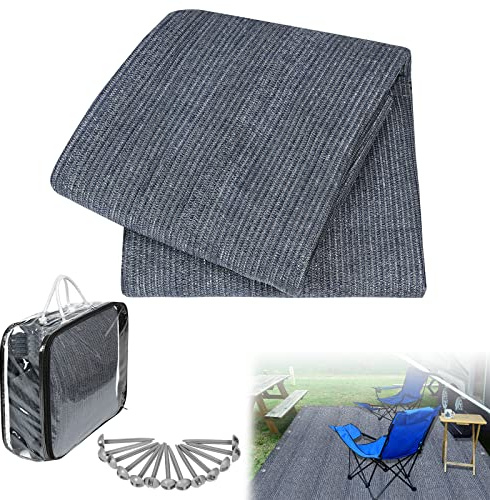 XMTECH Vorzeltteppich hochwertiger Camping Teppich 250x250cm, Zeltteppich Zeltunterlage bläulich-grau, Teppich für Zelt Wohnmobil aus HDPE, Outdoor Campingmatte inkl Tragetasche & 13 Heringe