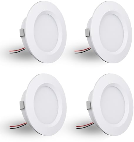 DYKUWEY Spot LED Encastrable,Spot led 12V Dimmable,3W spot encastrable extra Plat 14mm, IP44 spot salle de bain Trou 55mm,spots de plafond pour camping-car cuisine,Lot de 4 (Blanc,blanc Froid 6000k)