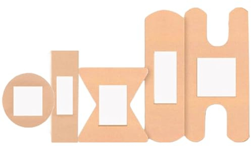 MUNSKT Kit variété de 100 pansements flexibles assortis – 5 formes uniques, pansements de premiers secours étanches, à adhésif fort, sans latex pour coupures, éraflures et blessures