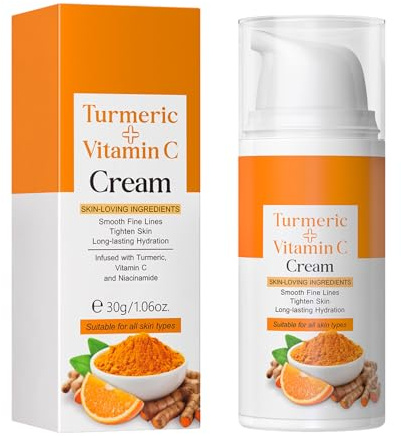 Crema vitaminica alla curcuma,Crema viso schiarente sbiancante curcuma,Gel idratante per la riparazione della vitamina C per uomini e donne,Eliminatore macchie scure,30g