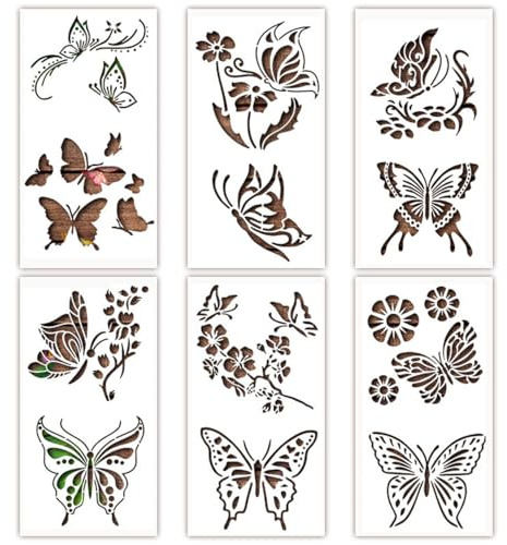 Auriselle 6 pezzi farfalla stencil pittura, riutilizzabile disegno stencil lavabile set per i progetti artigianato fai te Scrapbooking legno pavimento piastrelle tessile mobili accessori tipografia