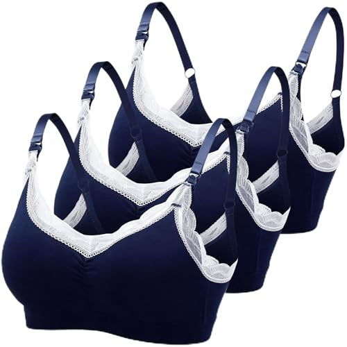 ZESLIV Reggiseno da allattamento senza cuciture da donna in cotone, confezione da 3 pezzi, reggiseno per gravidanza senza ferretto in pizzo per maternità, Blu scuro, XXL