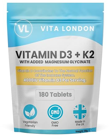 Vitamin D3 4000 iu & Vitamin K2 MK7 100μg Tablets | with Added Magnesium Glycinate | High Strength VIT D Supplement | 360 Tablets (Not Capsules or Gummies) for Men & Women