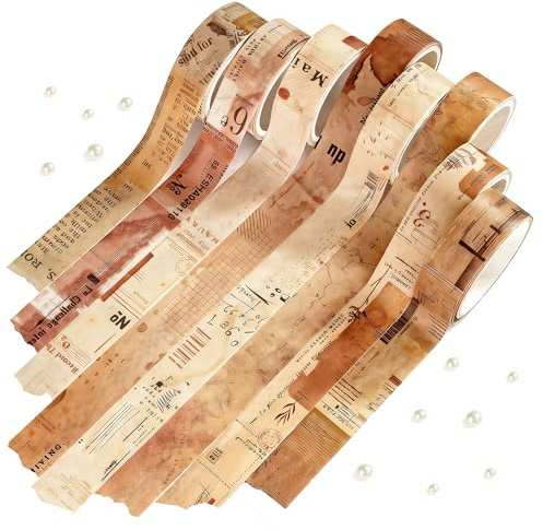 Mayplous Lot de 8 rouleaux Washi Tape Vintage Marron, 15mm x 2m, stickers scrapbooking pour journal, agenda, cartes, collage, loisirs créatifs DIY (Russ)