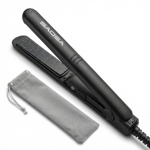 SAOSA Mini Plancha de Pelo para Cabello Corto y Flequillo, 1,8 cm Plancha Pelo Viaje de Cerámica, 2 en 1 Alisador y Rizador, Calentamiento Rápido 210°C, Doble Voltaje (Enchufe UE) con Bolsa, Negro