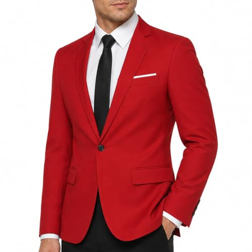 Allthemen Slim Suit Jacket One Button Smart Casual Blazer Jacket, XXL, Red
