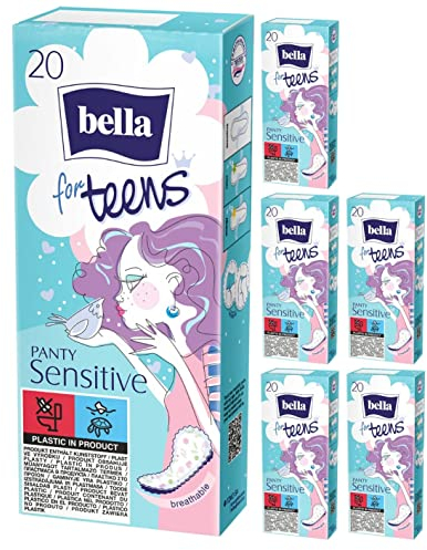 bella for teens Slipeinlagen Sensitive: speziell auf die Bedürfnisse sehr junger Frauen abgestimmt, ohne Duft 6er Pack (6 x 20 Stück)