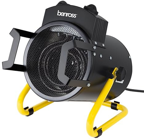 Benross 42450 3000W Industrial Fan Heater/Adjustable Thermostatic Control/Cool Air Setting/Tilting Design/Portable With Carry Handle / IPX4 Waterproof, Yellow