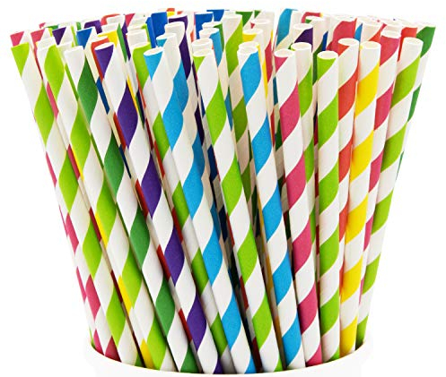 GUSTO [200 pezzi] Cannucce di Carta Striate 100% Biodegradabili - Colori Assortiti - Formerly Comfy Package