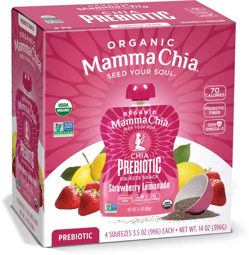 Mamma Chia, Organic Chia Prebiotic Squeeze, Strawberry Lemonade, 4 Pouches, 3.5 oz (99 g) Each